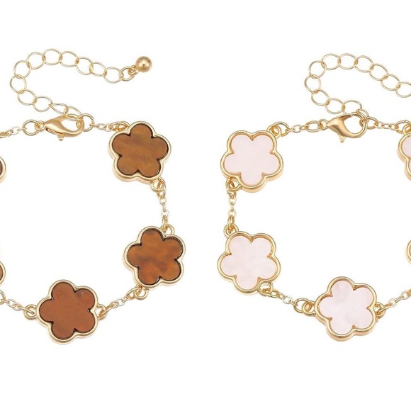 Set of 2 Elegant Gold/White Flower and gold/brown Bracelets - Picture 3 of 7